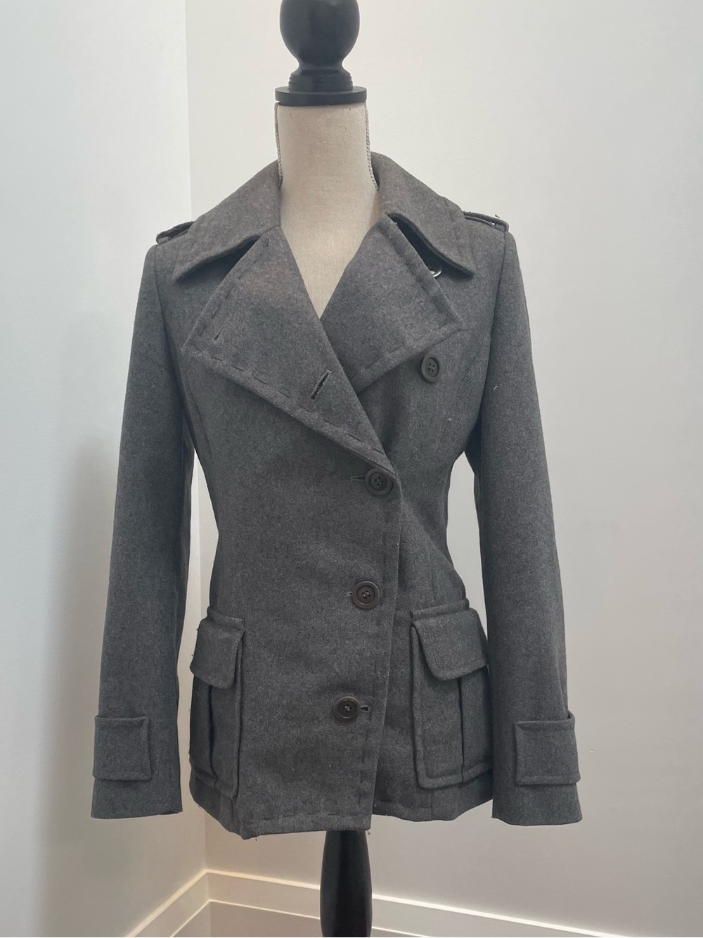 Mango Gray Double-Breasted Wool Peacoat
